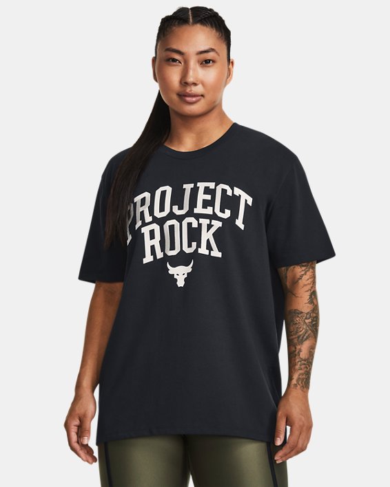Women's Project Rock Heavyweight Campus T-Shirt, Black, pdpMainDesktop image number 0